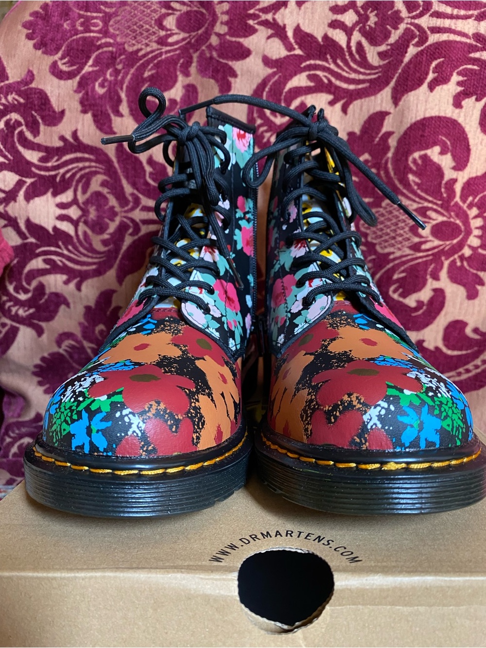 NIB Dr. Martens 1460 Floral MashUp Lace-Up Boots w/Side Zip-Black Multi US Wmn 7 - Picture 11 of 16